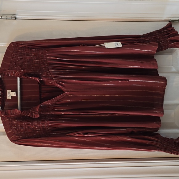 A.N.A BRAND WOMEN'S BROWN LONG SLEEVES BLOUSE WITH SMOCKING XL - Picture 1 of 16